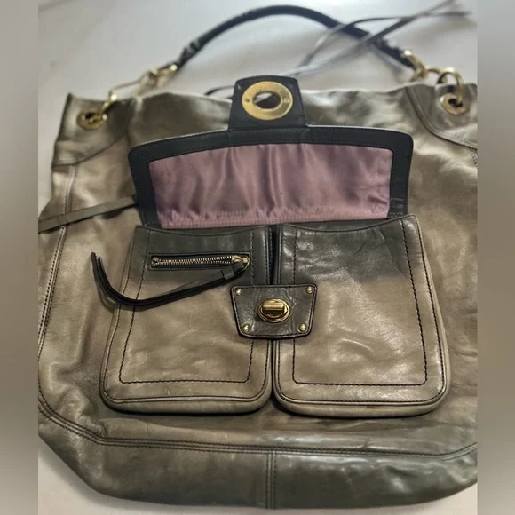 Vintage Y2K Coach Gray Leather Hampton Hobo/Satchel Bag Gold Hardware Turn lock - Picture 2 of 12